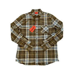 Hugo Boss Men's Brown Plaid Ermann Long Sleeve Button Down Shirt XL NWT